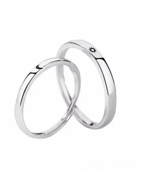 Minimalist Silver Sun Moon Adjustable Ring - Couple Engagement Jewelry - AlburyMart