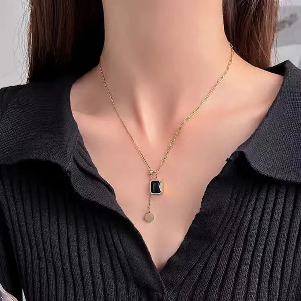 Black Gem Square Necklace