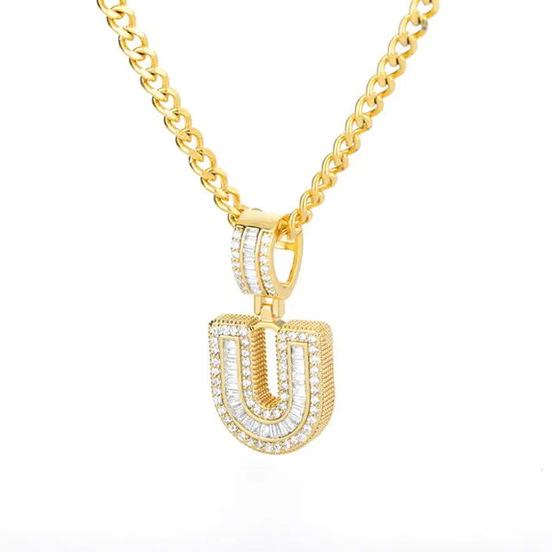 Cubic Zirconia Letters A-Z Pendant Necklace