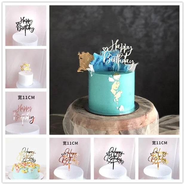 Golden "Happy Birthday" Acrylic Cake Topper