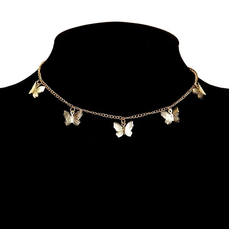 Gold Chain Butterfly Pendant Choker Necklace: Bohemian Beach Jewelry - AlburyMart