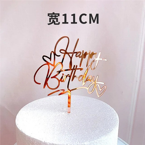 Golden "Happy Birthday" Acrylic Cake Topper