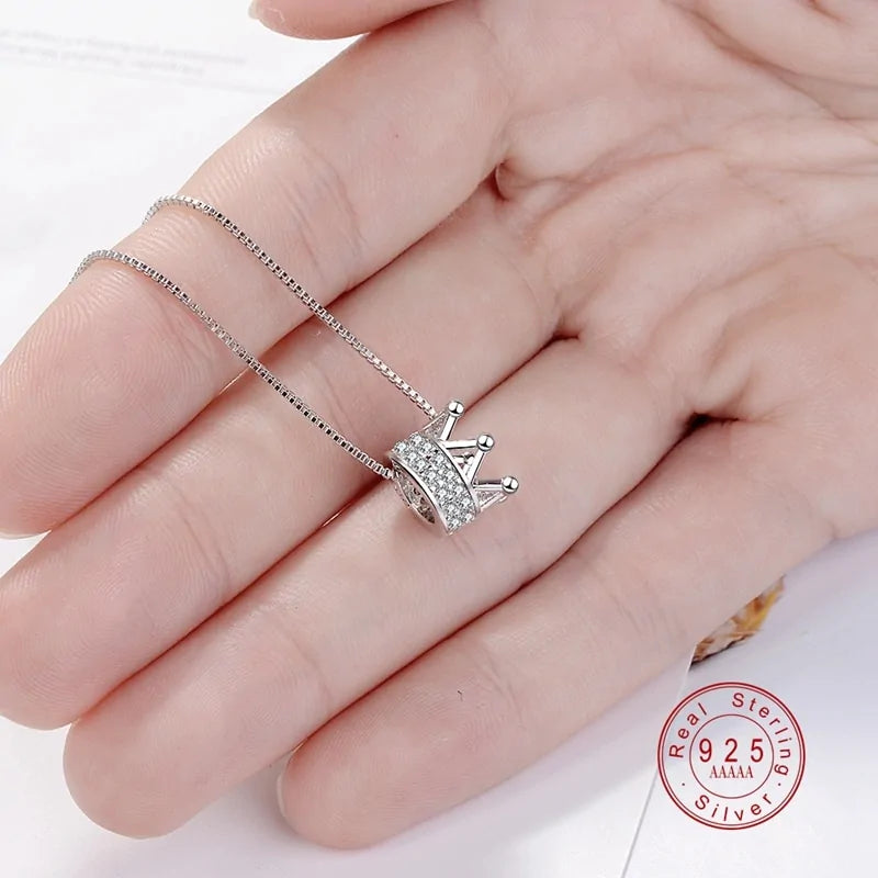 Princess Crown CZ Pendant Necklace: Unique Fine Jewelry for Women - AlburyMart