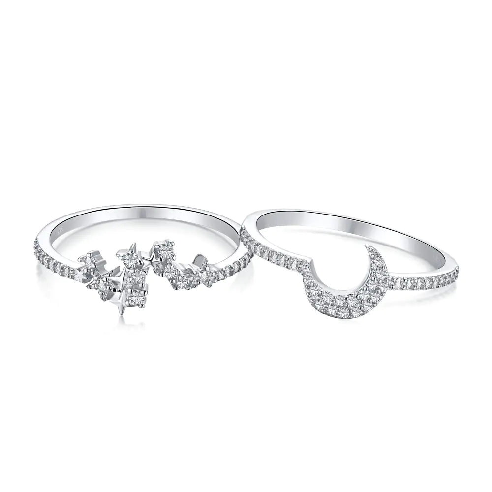 925 Sterling Silver Star Moon Two-Piece Ring Set
