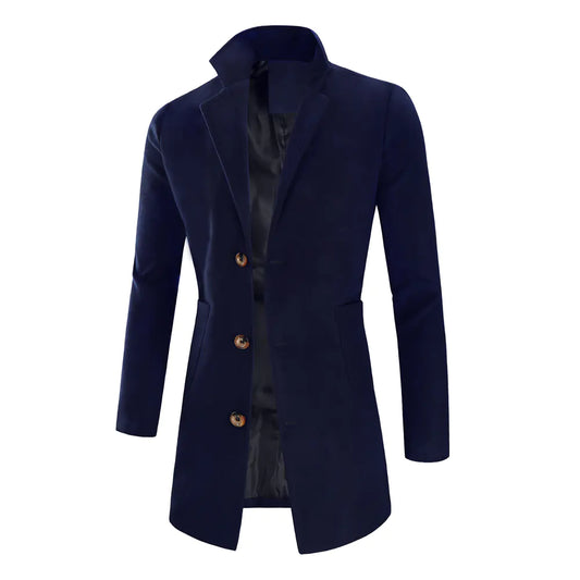 Men's Mid-Length Solid Color Trench Coat