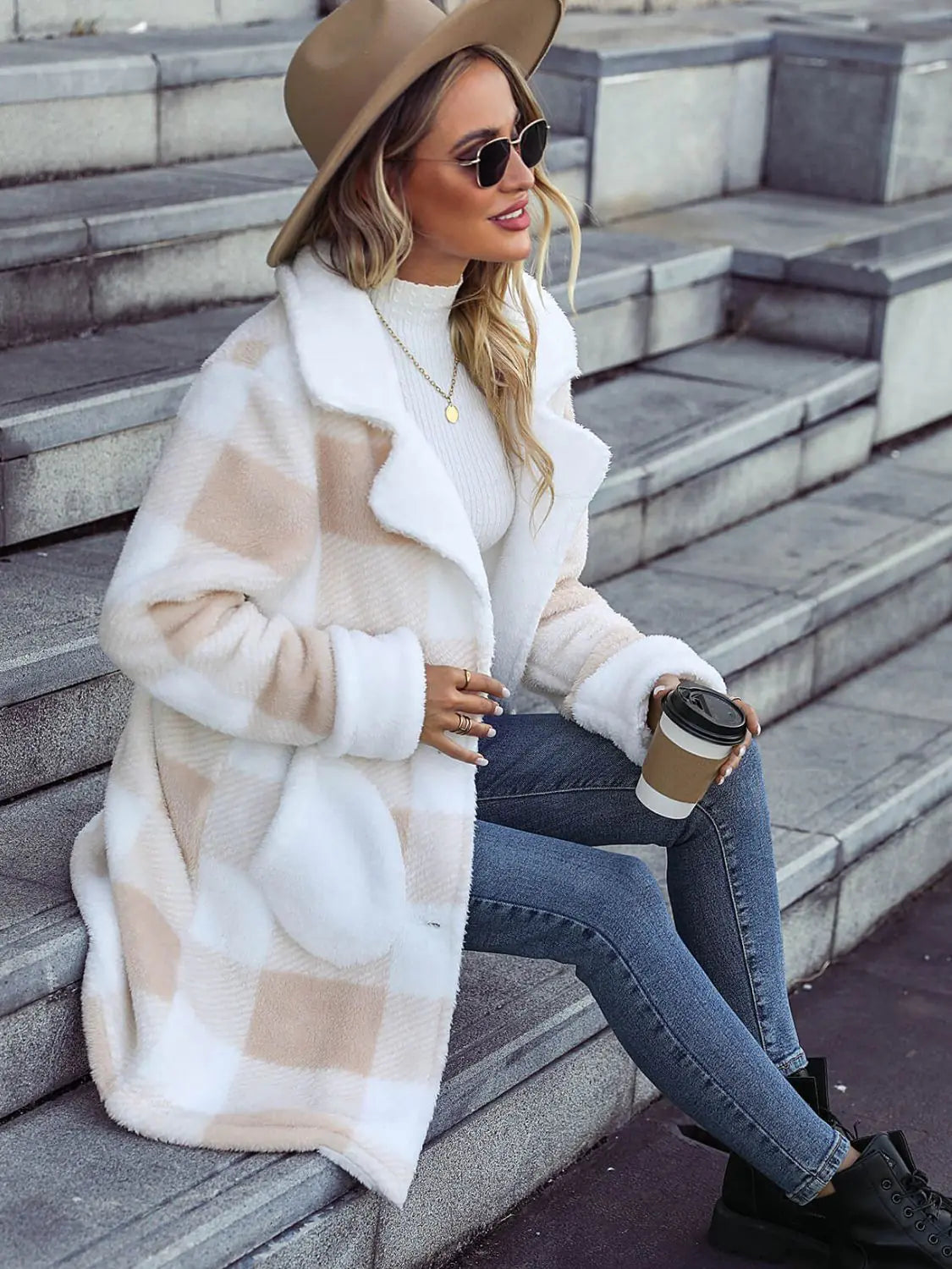 Single Breasted Plush Long Coat Women Blazer - AlburyMart