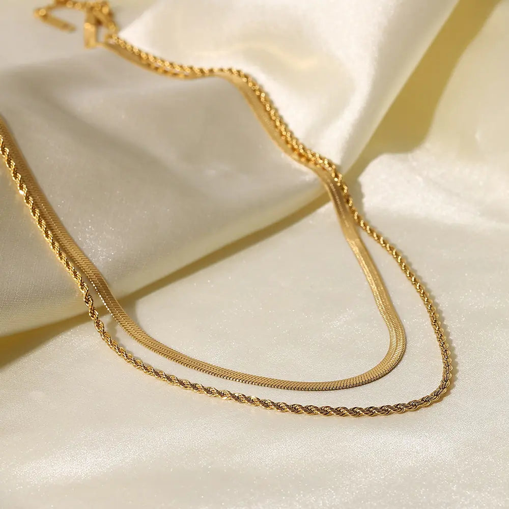 Uworld Simple Jewelry 18K Gold Plated Flat Snake Chain Layer Necklace - AlburyMart