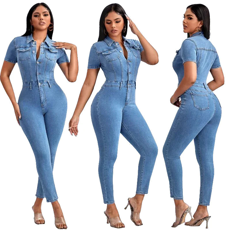 Women's Skinny Denim Jumpsuit - AlburyMart
