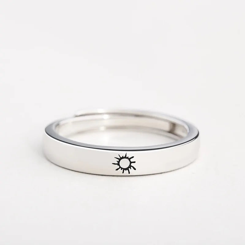 Minimalist Silver Sun Moon Adjustable Ring - Couple Engagement Jewelry - AlburyMart