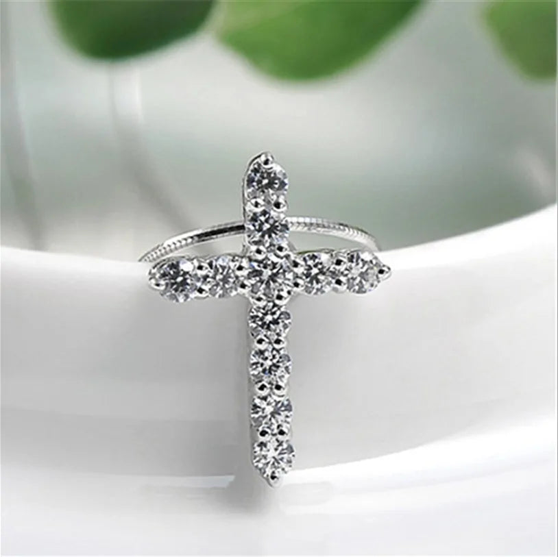 Crystal Cross Pendant Silver Chain Necklace - Fashionable Women's Jewelry Gift - AlburyMart