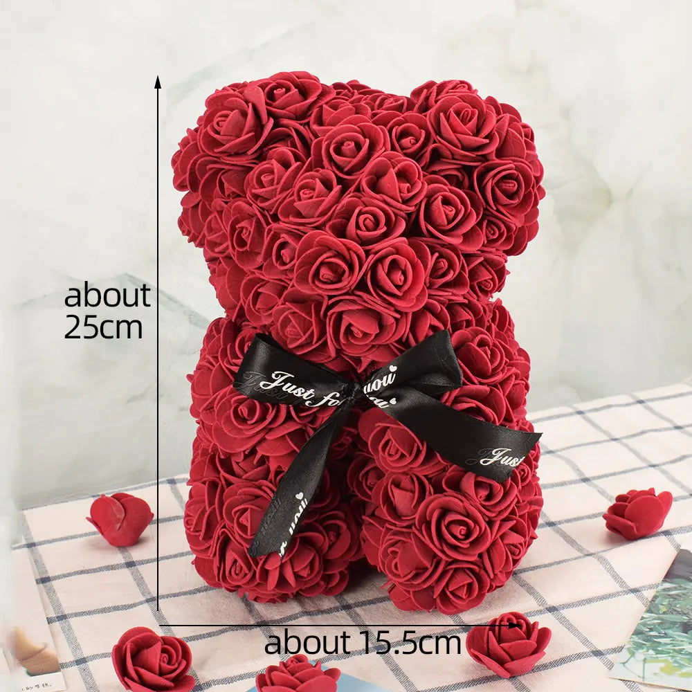 Artificial Flower Rose Bear, Artificial rose bear, Flower bear gifts, Rose bear decor, Faux flower bear - AlburyMart