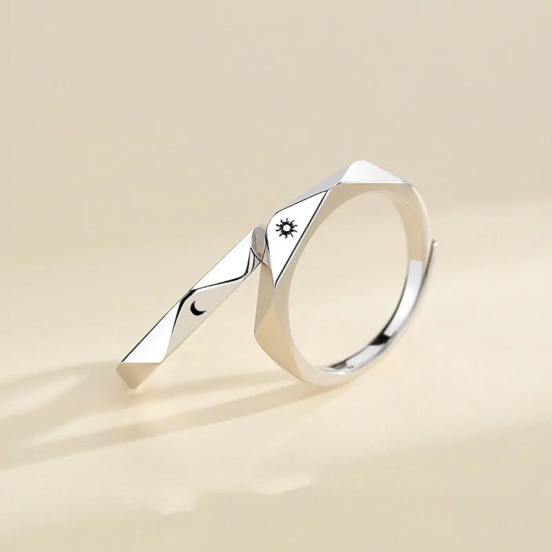 Minimalist Silver Sun Moon Adjustable Ring - Couple Engagement Jewelry - AlburyMart