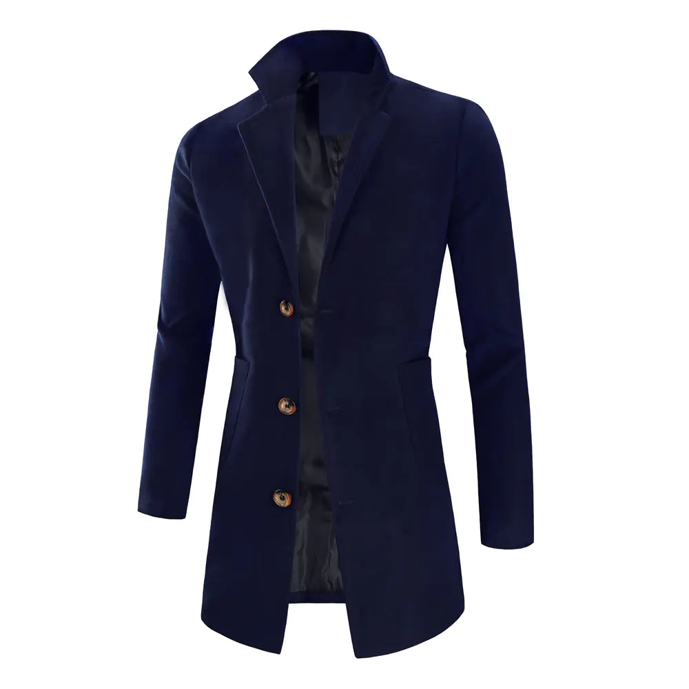 Men's Mid-Length Solid Color Trench Coat