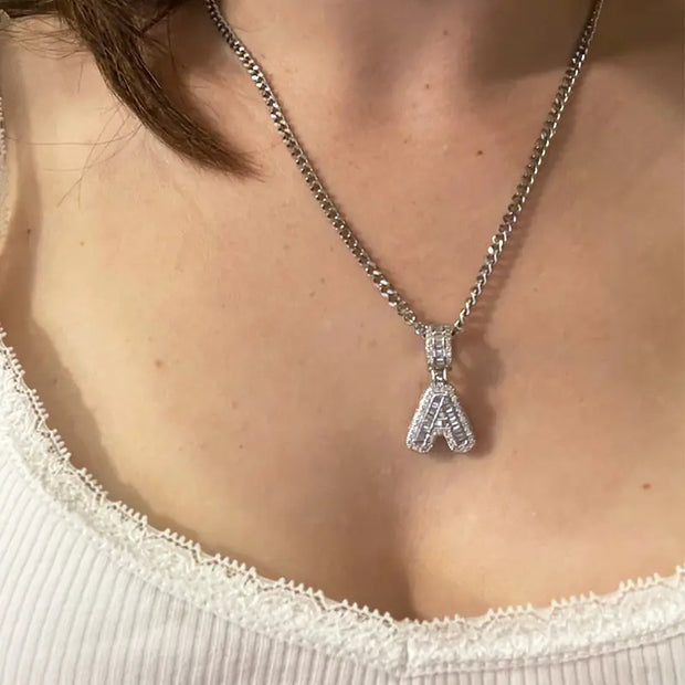 Cubic Zirconia Letters A-Z Pendant Necklace