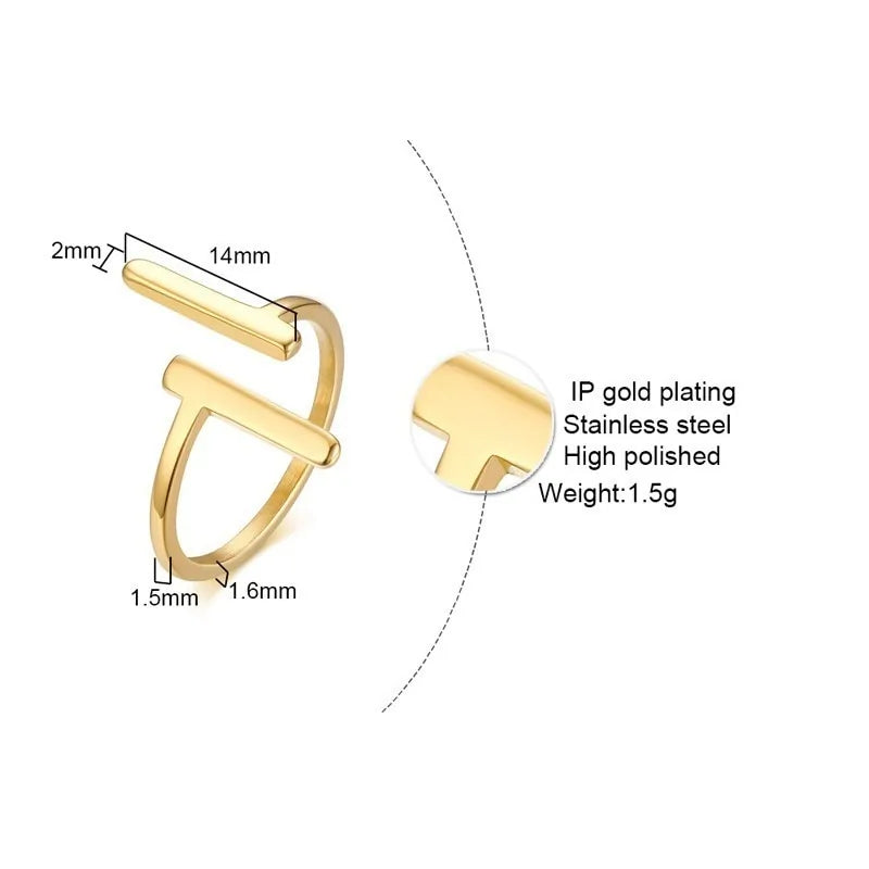Vnox Minimalist Double T Letter Rings: Gold Tone Stainless Steel Jewelry - AlburyMart