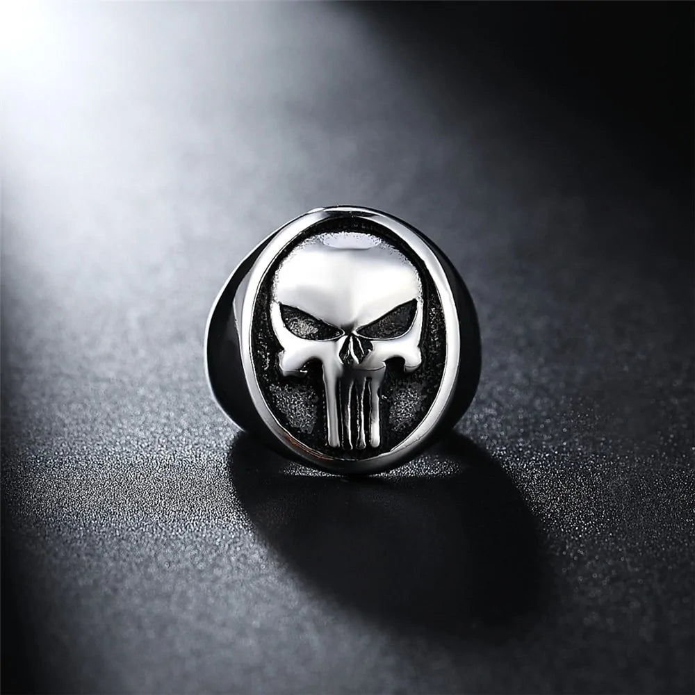 Punisher Skull Ring: Stainless Steel Biker Fashion Jewelry (HF694) - AlburyMart
