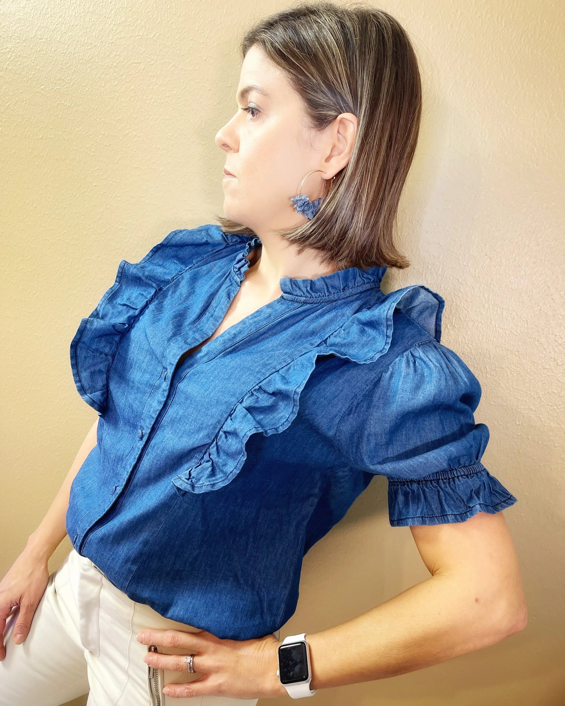 Ruffle Denim Top - AlburyMart