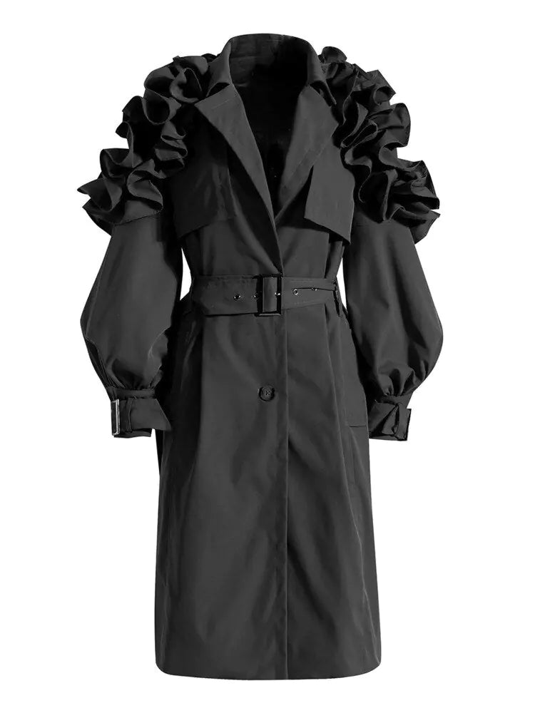 Ruffle Trench Coat - AlburyMart