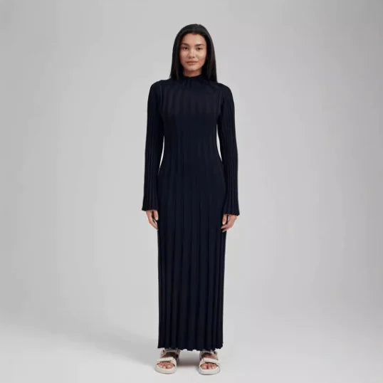 New Knitted Dress with Waist Design and Round Neck - AlburyMart