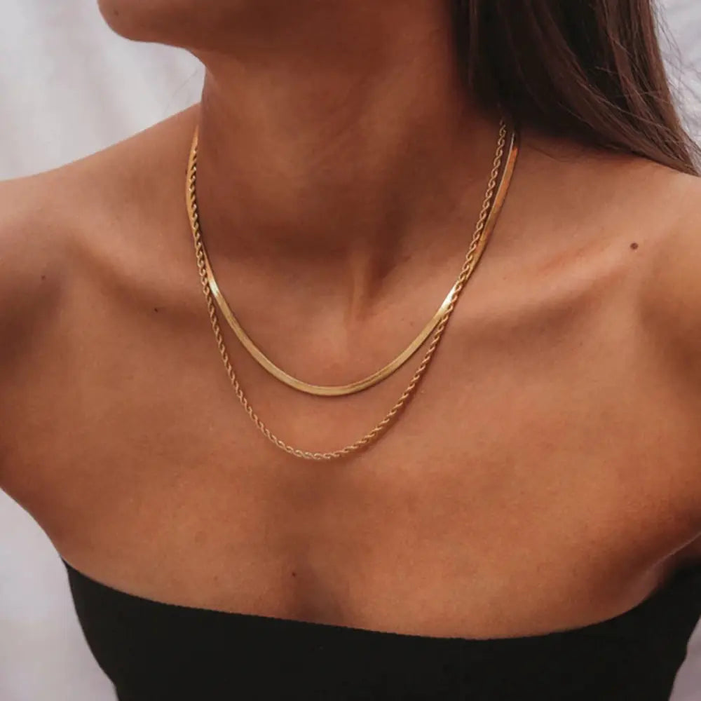 Uworld Simple Jewelry 18K Gold Plated Flat Snake Chain Layer Necklace - AlburyMart