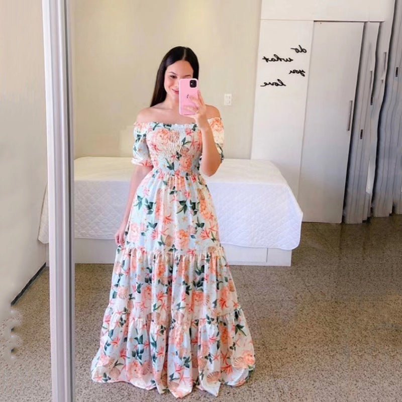 Women's Off-shoulder Floral Fashion Off-shoulder Long Dress - AlburyMart