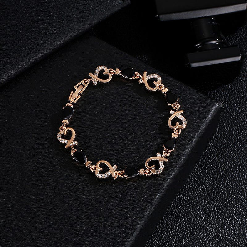 Hollow Love Bracelet With Rhinestones Fashion Temperament Heart-shaped Bracelet For Valentine's Day Gift Jewelry - AlburyMart