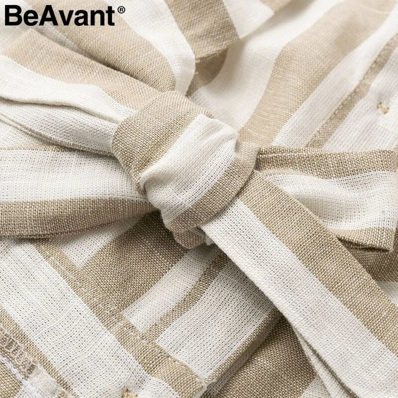 BeAvant Casual striped linen cotton dress women Button strap beach summer dress 2019 Sexy backless midi ladies dresses vestidos - AlburyMart