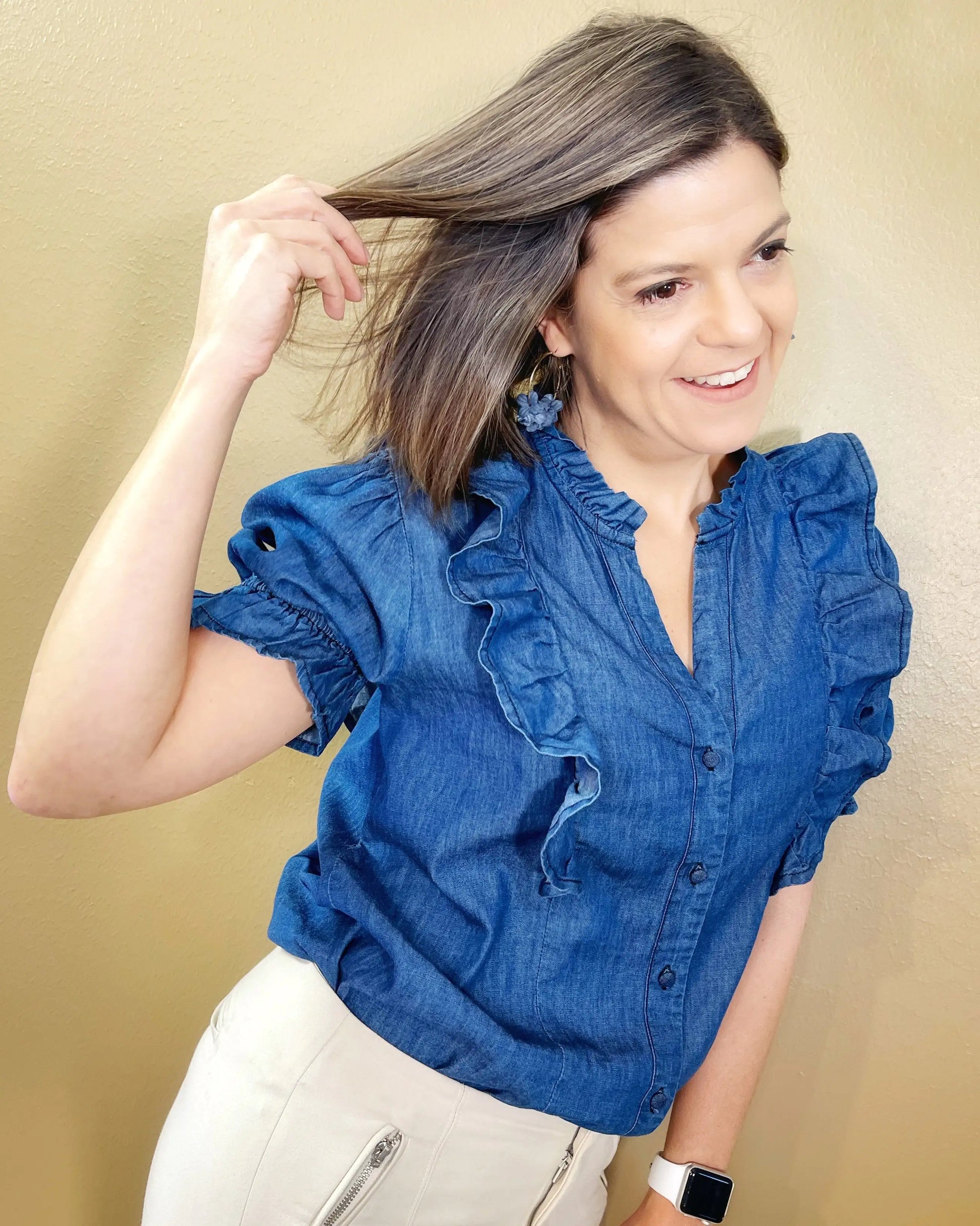 Ruffle Denim Top - AlburyMart