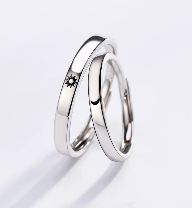Minimalist Silver Sun Moon Adjustable Ring - Couple Engagement Jewelry - AlburyMart