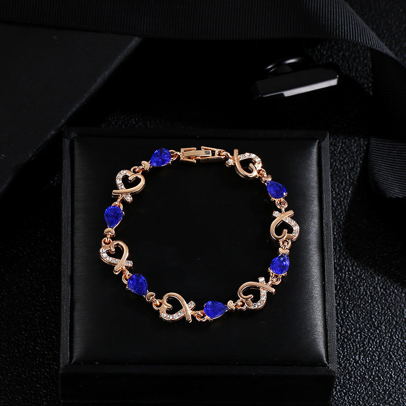 Hollow Love Bracelet With Rhinestones Fashion Temperament Heart-shaped Bracelet For Valentine's Day Gift Jewelry - AlburyMart