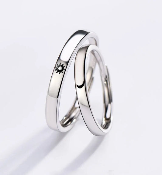 Minimalist Silver Sun Moon Adjustable Ring - Couple Engagement Jewelry - AlburyMart