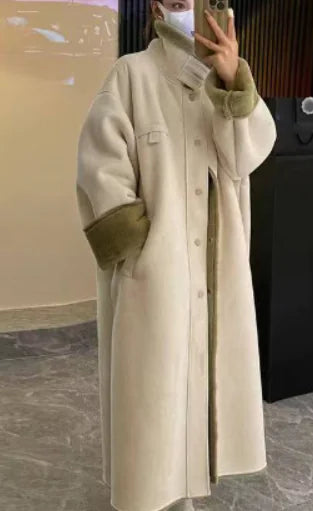 Women's Long Lambswool Coat - Korean Winter Style