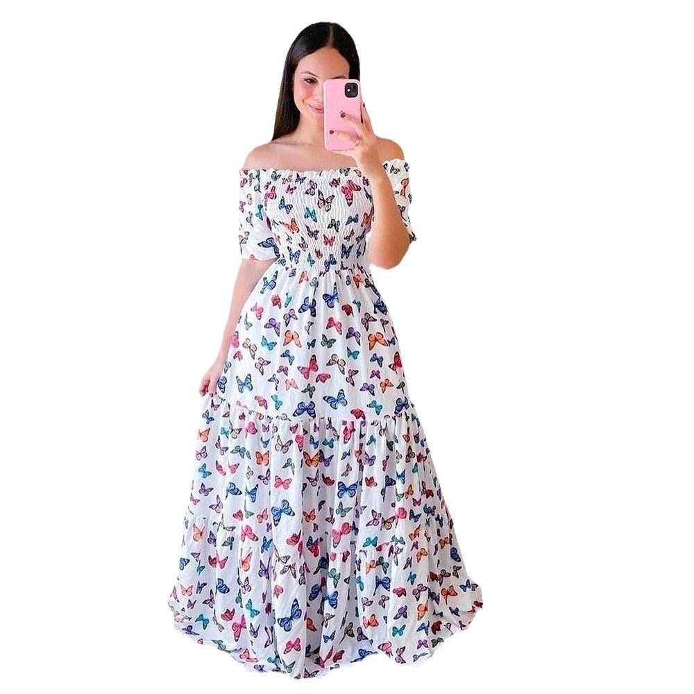 Women's Off-shoulder Floral Fashion Off-shoulder Long Dress - AlburyMart