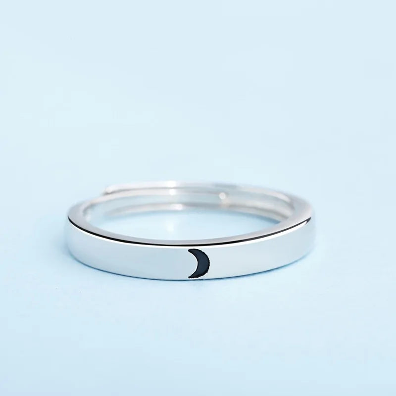 Minimalist Silver Sun Moon Adjustable Ring - Couple Engagement Jewelry - AlburyMart