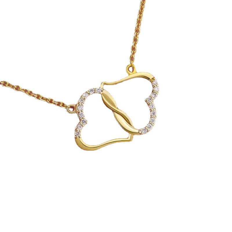 Fashion Double Heart Love Necklace With Rhinestones Inlaid Zircon Mother Valentine's Day Gift - AlburyMart