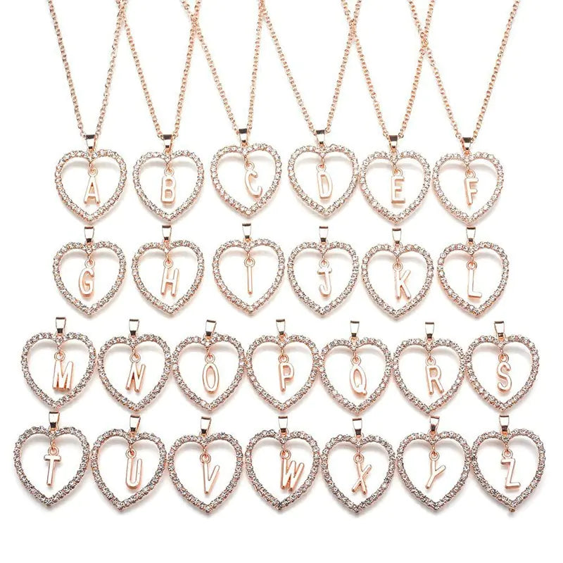 Peach Heart Love Necklace Alphabet - AlburyMart