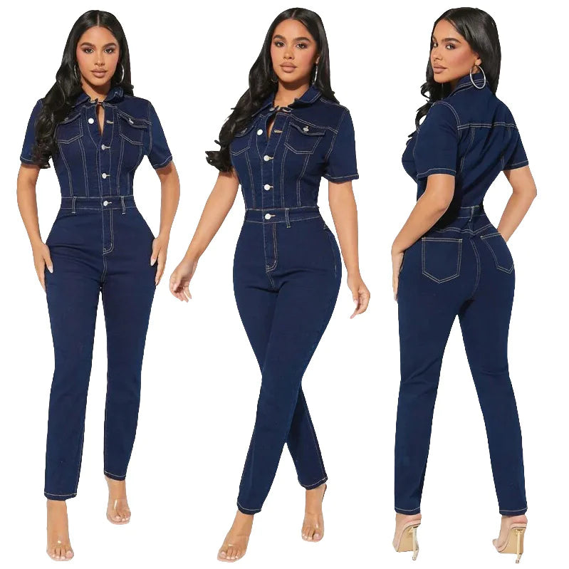 Women's Skinny Denim Jumpsuit - AlburyMart