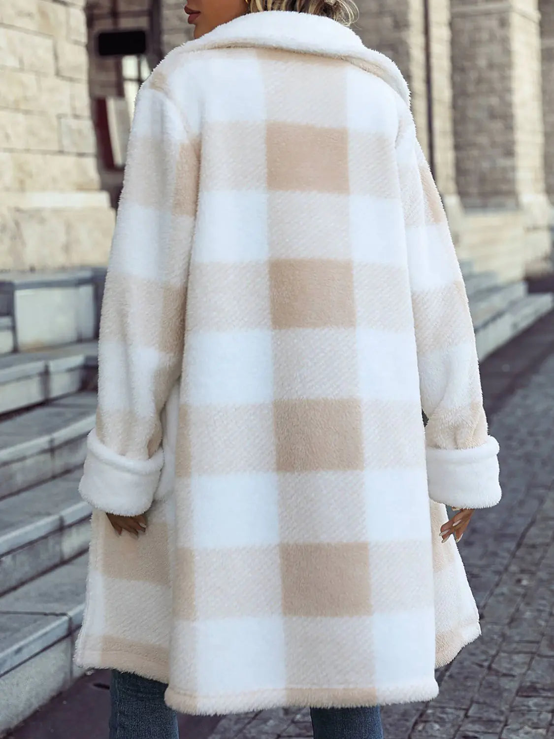 Single Breasted Plush Long Coat Women Blazer - AlburyMart