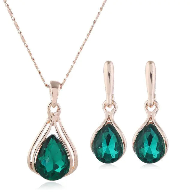 Crystal Rose Gold Water Drop Jewelry Set - AlburyMart