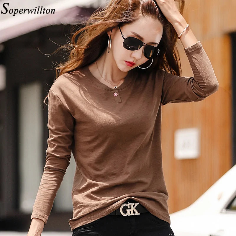Autumn Ladies Tops Tee Shirt Femme, Ladies tee shirts, Women's tops, Casual ladies tops, Femme tee shirt, Stylish women’s t-shirts, Trendy ladies tops - AlburyMart
