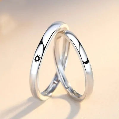 Minimalist Silver Sun Moon Adjustable Ring - Couple Engagement Jewelry - AlburyMart