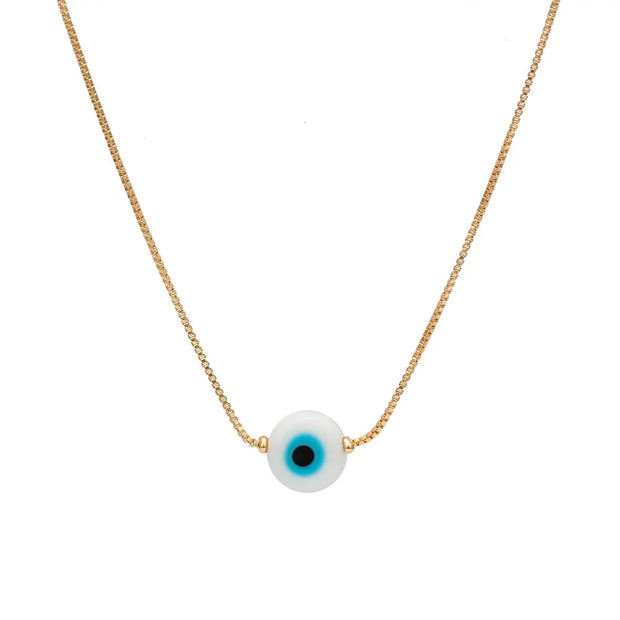 EVIL EYE Turkish Bead Necklace: Copper Gold Color Long Chain Jewelry