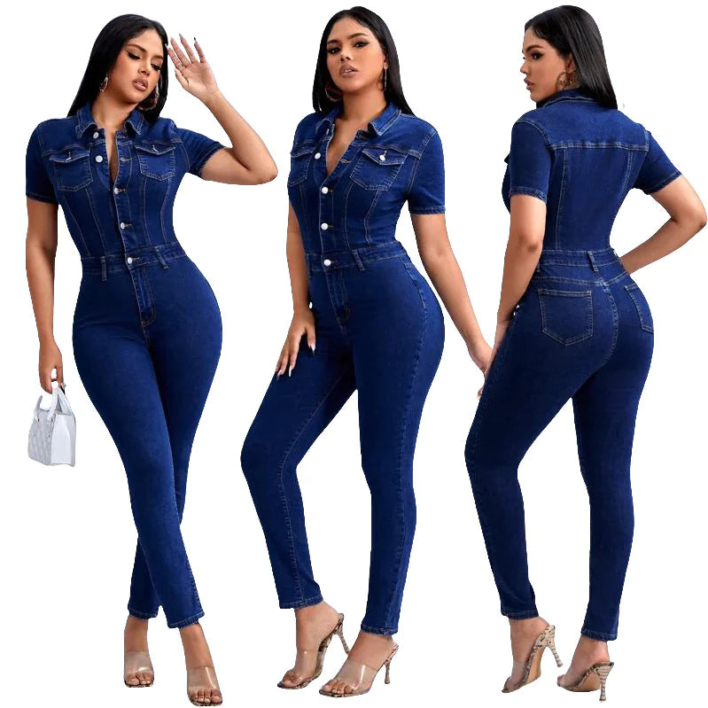Women's Skinny Denim Jumpsuit - AlburyMart