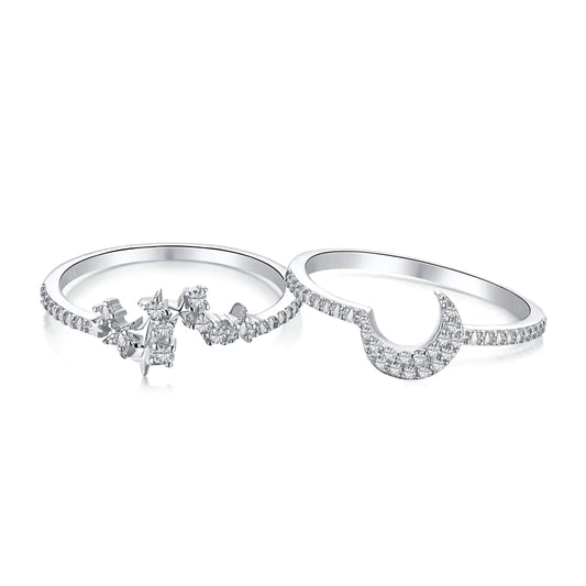 925 Sterling Silver Star Moon Two-Piece Ring Set