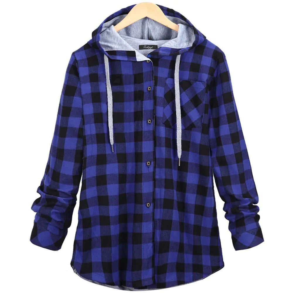 Multicolor Checked Hooded Cardigan for Women