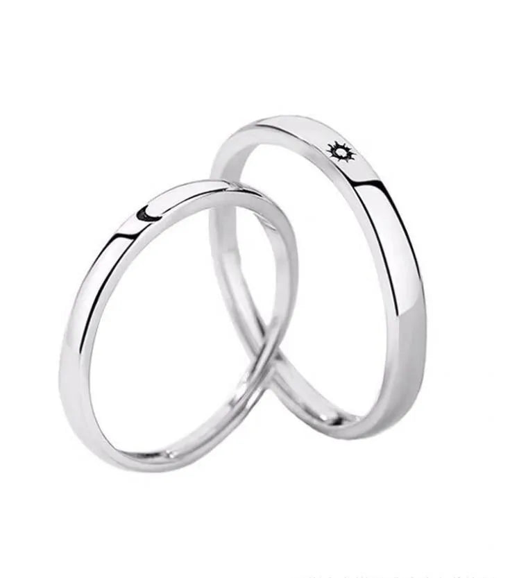 Minimalist Silver Sun Moon Adjustable Ring - Couple Engagement Jewelry - AlburyMart