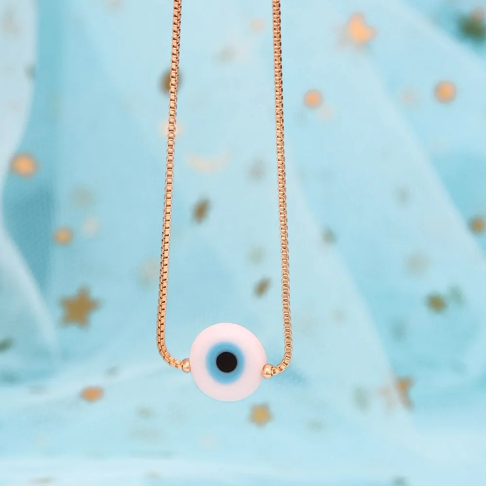 EVIL EYE Turkish Bead Necklace: Copper Gold Color Long Chain Jewelry - AlburyMart
