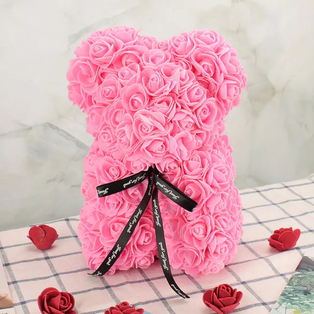 Artificial Flower Rose Bear, Artificial rose bear, Flower bear gifts, Rose bear decor, Faux flower bear - AlburyMart
