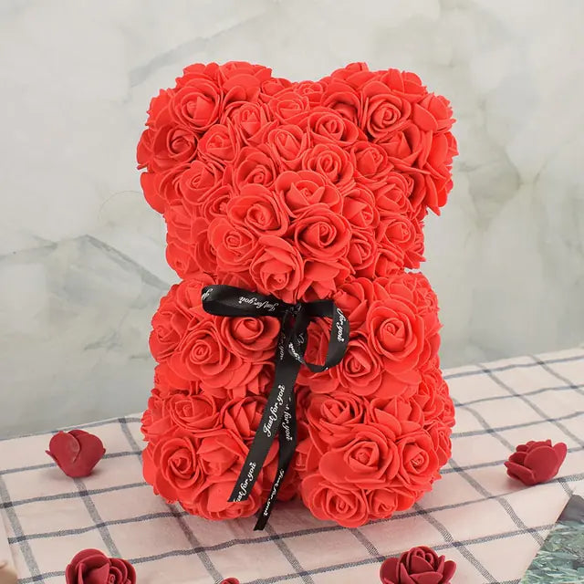 Artificial Flower Rose Bear, Artificial rose bear, Flower bear gifts, Rose bear decor, Faux flower bear - AlburyMart