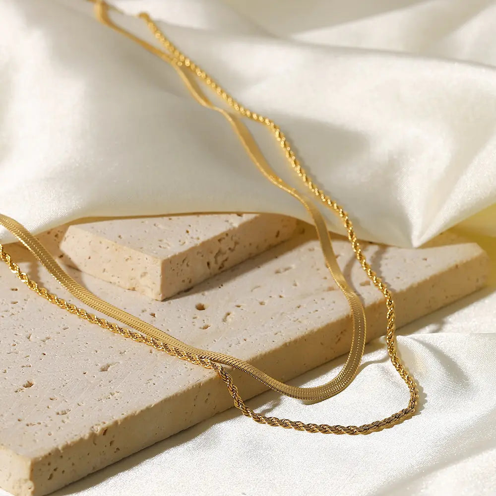 Uworld Simple Jewelry 18K Gold Plated Flat Snake Chain Layer Necklace - AlburyMart